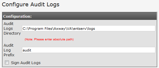 Screenshot of Logs | Audit Log Settings in the VA UI