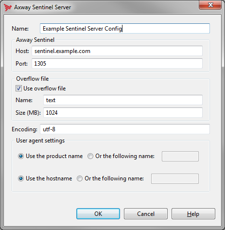 Screenshot of Sentinel Server config